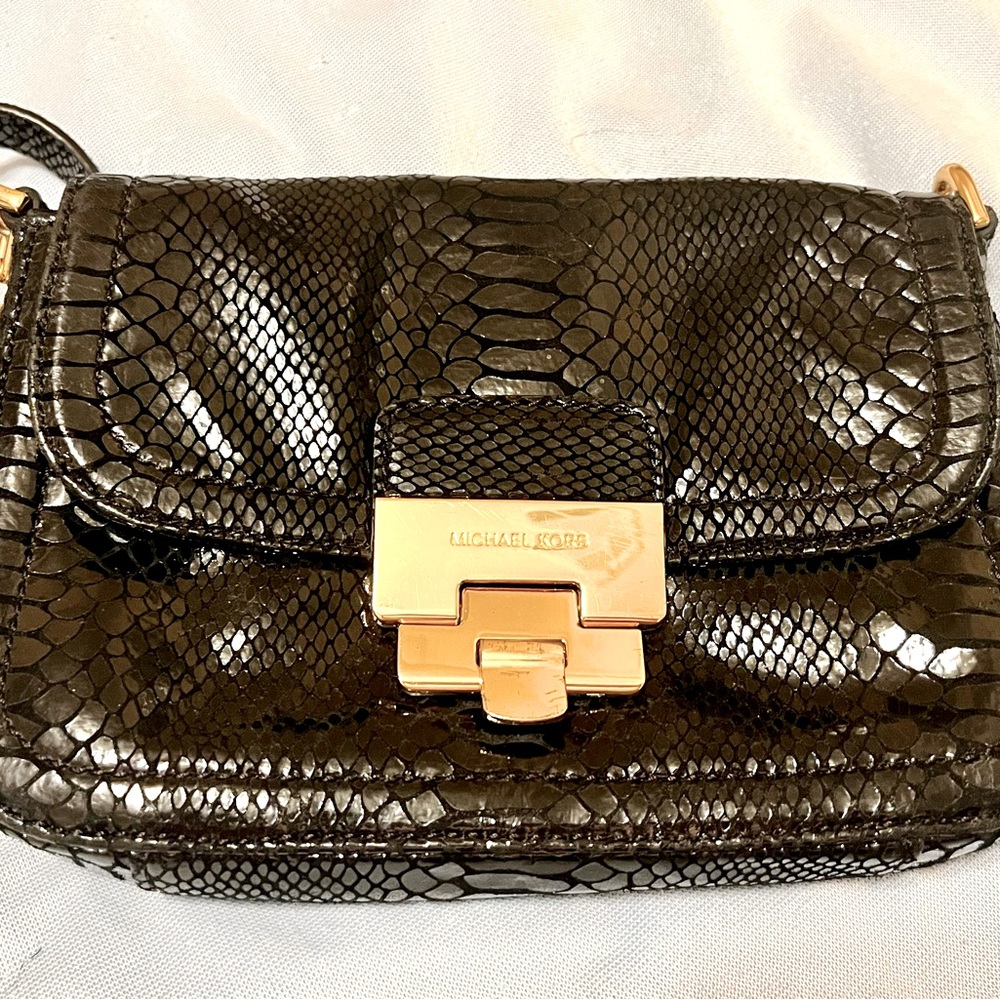 Michael Kors Black Embossed Leather Python Cross … - image 1